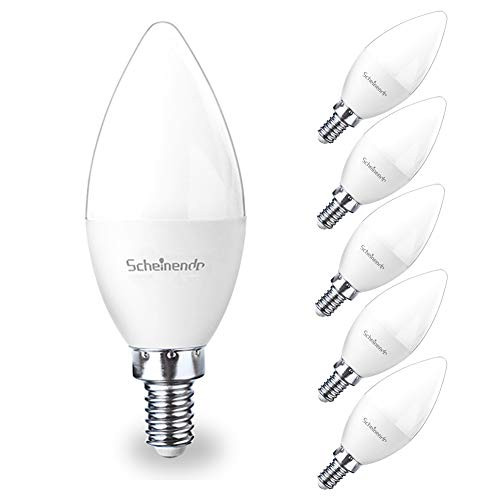 E12 LED Candelabra Bulb, 60W Equivalent 2700K Warm White and 6W 550LM Non-Dimmable, E12 Base Light Bulbs for Ceiling Fan, 6 Pack by Scheinenda