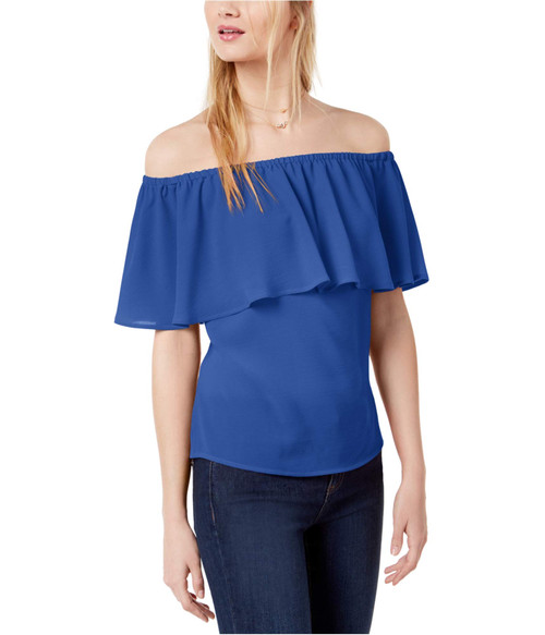 Bar III Ruffled Off-The-Shoulder Top (Cobalt Glaze, M)