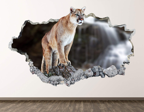 Puma Wall Decal Art Decor 3D Smashed Cougar Animal Sticker Poster Kids Room Mural Custom Gift BL1013 (30"W x 18"H)