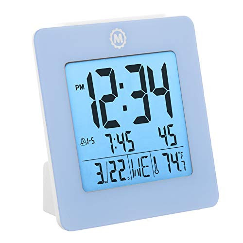 Marathon CL030050BL Digital Dual Alarm Clock with Day, Date, Temperature and Backlight. Color-Blue. Batteries Included. Latest Edition