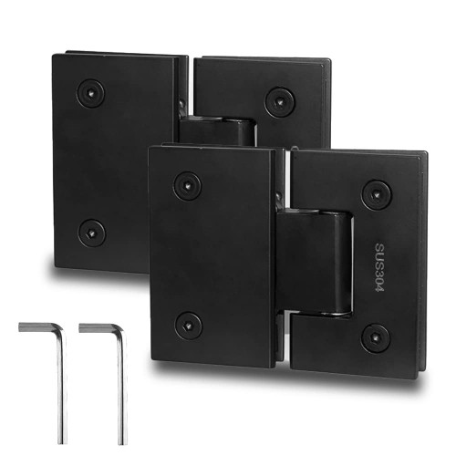 2 Pack 180 Degree Glass Shower Door Hinges, Frameless Glass Door Hinges, Heavy Duty 304 Stainless Steel Glass to Glass Hinge Bathroom Gate Clamp for 8-12mm, Black