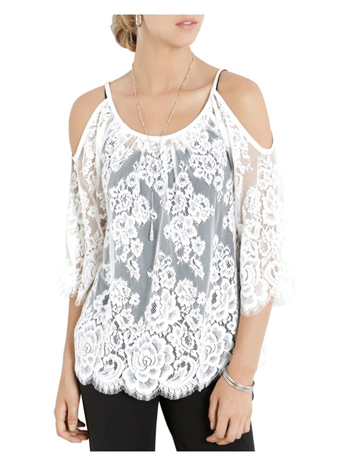 Karen Kane Women's Cold Shoulder Lace Top Off-White Blouse