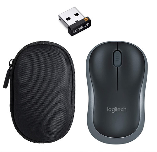 Vexko Bundle Logitech Wireless Computer Mouse M185 with Nano USB Receiver (Swift Gray) Plus Protective Mouse Holder Travel Case (Black)