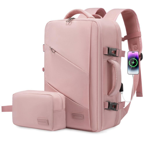 LOVEVOOK Personal Item Backpack, 40L Travel Backpack for Women/men Airline Approved, Waterproof Large TSA 17inch Laptop Backpack Luggage Daypack Business Weekender Overnight with Toiletry Bag, Pink