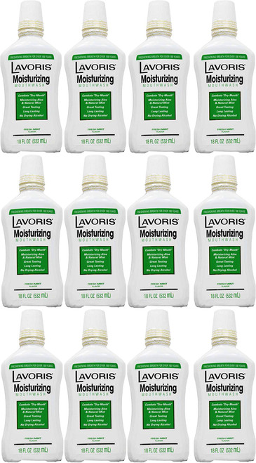 Set of Lavoris Moisturizing Mouthwash - Fresh Mint Flavor - No Drying Alcohol - Vegan - Made in North America (12)