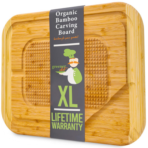 Extra Large Organic Bamboo Cutting Boards for Kitchen, XL Turkey Carving Board, Wooden Chopping Boards, Butcher Block Wood Cutting Board, Meat Cutting Board with Juice Grooves & Pour Spout, 18 x 13"