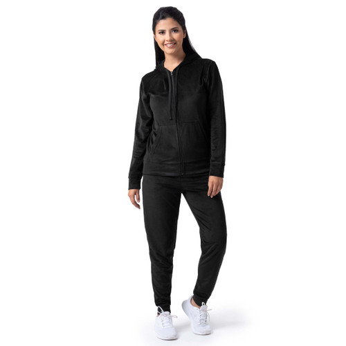 Wright's Women's Velour Tracksuit 2 Piece Zip Up Hoodie and Jogger, Black, Small