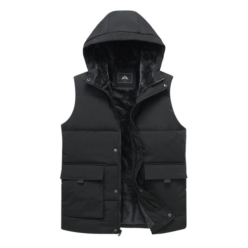 MOERDENG Men's Winter Warm Down Coats Vest Fashion Outdoor Waterproof Hooded Puffer Coats Vest Black01-M