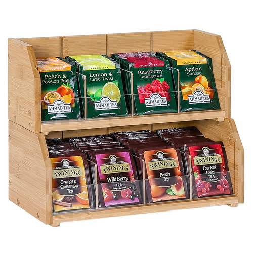 2 Tier Bamboo Tea Bag Organizer, Tea Holder for Tea Bags Organizer Wood Tea Bags Storage Box with Divider Stackable Vertical Teabag Rack Containers for Kitchen Cabinet Countertop(Patented Design) 2 Tier Bamboo Tea Bag Organizer, Tea Holder for Tea Bags Organizer Wood Tea Bags Storage Box with Divider Stackable Vertical Teabag Rack Containers for Kitchen Cabinet Countertop(Patented Design)