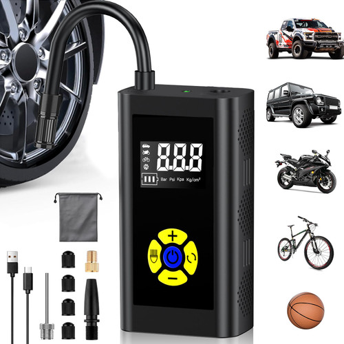 Tire Inflator Portable Air Compressor, 150PSI Mini Air Compressor for Car Tires, Cordless Electric Air Pump with Pressure LCD Display, Tire Inflator for Car, Bikes & Motorcycle Tires, Balls