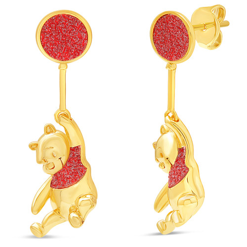 Disney Winnie the Pooh Womens Plated Gold Earrings - Drop Earrings for Women - Winnie the Pooh Earrings - Disney Jewelry