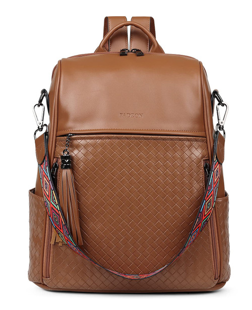 FADEON Leather Backpack Purse for Women Designer Travel Backpack Purses PU Fashion Ladies Shoulder Bag with Tassel Brown