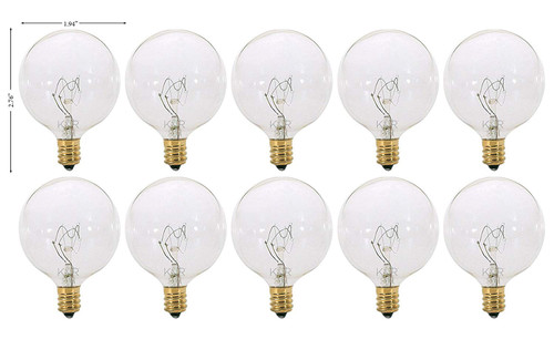 (Pack of 10) 40 Watt Clear G16.5 Decorative (E12) Candelabra Base Globe Shape 120V 40G16 1/2 Light Bulbs 40G16