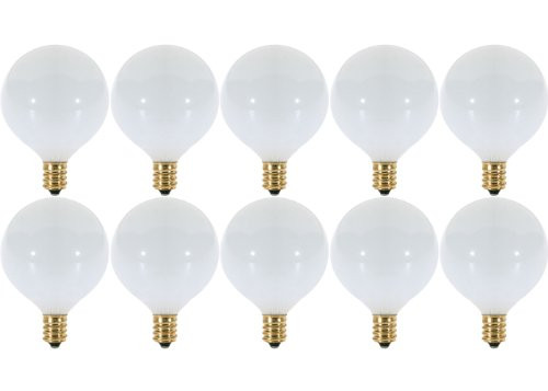 (Pack of 10) 15 Watt White G16.5 Decorative (E12) Candelabra Base Globe Shape 120V 15G16 1/2 Light Bulbs