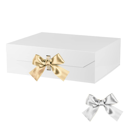 Extra Large White Gift Box 19x16x6 Inches, Gift Box with Ribbon, Gift Box with Lid Magnetic Closure, Groomsman Proposal Box, Rectangle Collapsible Gift Boxes for Wedding Dress(Glossy White)