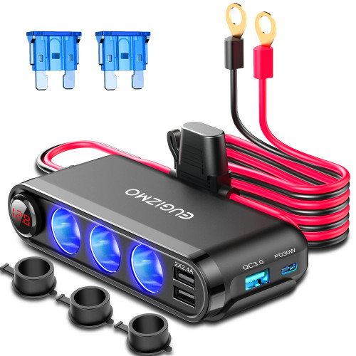12V Cigarette Lighter Socket Plug, EUGIZMO 200W 12 Volt Multiport Power Outlet 3 Socket Car Cigarette Lighter Adapter USB Charger 12V Car Charger Adapter Outlet with Eyelet Terminal