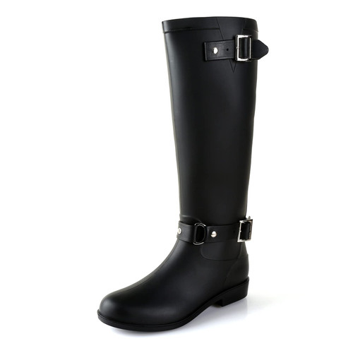 RIUETAR Rain Boots for Women, Waterproof Anti-Slip Knee High Rainboots, Fashion Chelsea Tall Womens Rain Boots with Zipper and Buckle, Lightweight Mid Heel Lug Sole Rubber Booties for Outdoor