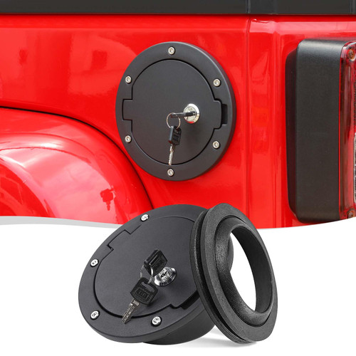 HTHE Locking Gas Cap Cover for Jeep Wrangler JK JKU Gas Cap Fuel Tank Cover Compatible With Jeep Wrangler JK JKU 2007-2018(Model B,with Lock Key,Black)