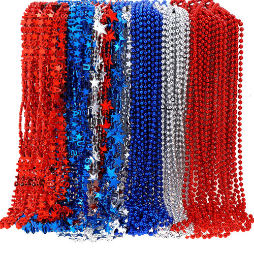 Patriotic Beads 4th of July Beads Necklaces Bulk, Independence Day Beads Necklaces Plastic Red White Blue Beads Memorial Day Necklaces for 4th of July Decoration (Star, 120 Pieces) Patriotic Beads 4th of July Beads Necklaces Bulk, Independence Day Beads Necklaces Plastic Red White Blue Beads Memorial Day Necklaces for 4th of July Decoration (Star, 120 Pieces)