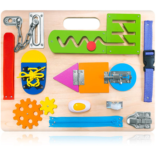 Montessori Busy Board for Toddlers, Wooden Sensory Toys, Preschool Learning Activities for Fine Motor Skills Travel Toy, Basic Life Skills Educational Gifts for 1 2 3 Years Old Kids Boys Girls Montessori Busy Board for Toddlers, Wooden Sensory Toys, Preschool Learning Activities for Fine Motor Skills Travel Toy, Basic Life Skills Educational Gifts for 1 2 3 Years Old Kids Boys Girls