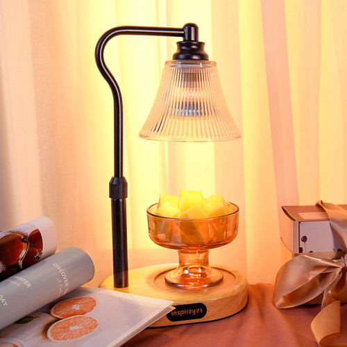 Inspireyes Candle Warmer Lamp with Timer, Electric Candle Warmer for Jar Candles, Height Adjustable, 2 Bulbs, Dimmable Wax Melter Light, Scented Candle Diffuser Lamp, Flameless Home, Black