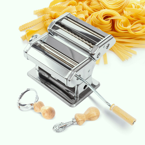 Fit for a Chef Pasta Maker - Pasta Machine with 9 Adjustable Thickness Settings - Pasta Roller with a Ravioli Stamp and a Cutter - Noodle Maker