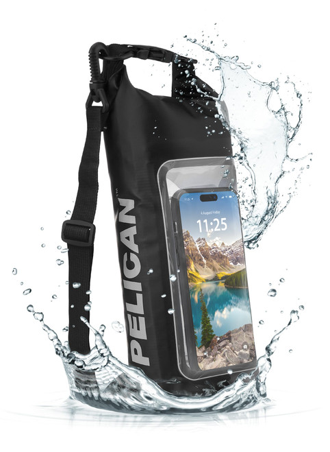 Pelican Marine IP68 Waterproof Dry Bag 2L - Roll Top Waterproof Backpack w/ Phone Case / Pouch - Boating & Kayak Accessories - Essentials for Camping Swimming Beach Fishing Rafting Travel - Black