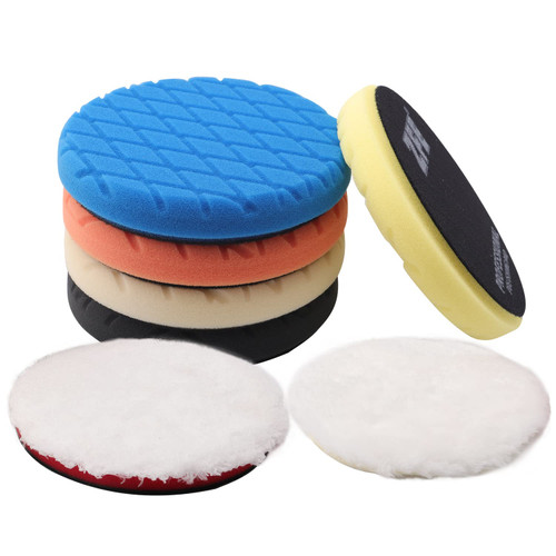 ZFE Buffing Polishing Pads, 7Pcs 7"(180mm) Waffle Foam Buffing Pads Polishing Pads Wool Pad Kit for 7Inch Backing Plate RO/DA/GA Car Polisher Boat Compounding, Polishing and Waxing