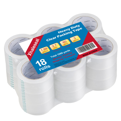XhaleSeal Clear Packing Tape 2.7 Mil 1.88 in 60 Yards Per Roll Heavy Duty Packaging Tape 1080 Yards Packing Tape Refill for Moving Shipping Packaging Boxes (18 Rolls)