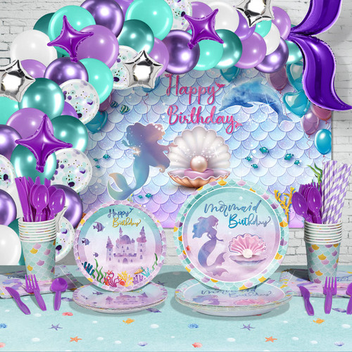 Mermaid Party Decorations Mermaid Birthday Party Supplies Mermaid Backdrop Tablecloth and Tableware Plates Napkins Mermaid Balloons Garland for Ocean Girls Birthday Baby Shower Party Decorations Mermaid Party Decorations Mermaid Birthday Party Supplies Mermaid Backdrop Tablecloth and Tableware Plates Napkins Mermaid Balloons Garland for Ocean Girls Birthday Baby Shower Party Decorations