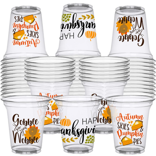 Tenceur 150 Pcs Thanksgiving Plastic Cups 14 oz Happy Thanksgiving Disposable Cups Thanksgiving Clear Cups Thanksgiving Plastic Drink Cups for Thanksgiving Autumn Fall Gathering Dinner Party Supplies