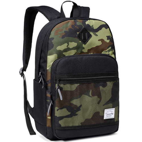 VASCHY School Backpack, Water Resistant Lightweight Casual Backpack for Men Women with Padded Laptop Sleeve Black & Camo