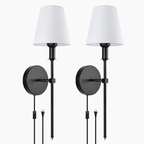 SoodMi Plug in Wall Sconce, Rustic Industrial Wall Lamps, Fabric Shades Wall Sconces Set of Two, Industrial Wall Lamp with Plug in Cord, On/Off Switch Vintage Wall Light Fixture for Headboard Bedroom SoodMi Plug in Wall Sconce, Rustic Industrial Wall Lamps, Fabric Shades Wall Sconces Set of Two, Industrial Wall Lamp with Plug in Cord, On/Off Switch Vintage Wall Light Fixture for Headboard Bedroom