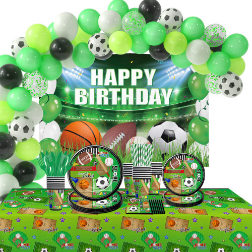 Xigejob Sports Theme Birthday Party Supplies, Sports Party Decorations, Plate, Cup, Napkin, Backdrop, Balloon Arch, Tablecloth, Cutlery, Soccer Basketball Baseball Football Theme Tableware | Serve 24 Xigejob Sports Theme Birthday Party Supplies, Sports Party Decorations, Plate, Cup, Napkin, Backdrop, Balloon Arch, Tablecloth, Cutlery, Soccer Basketball Baseball Football Theme Tableware | Serve 24