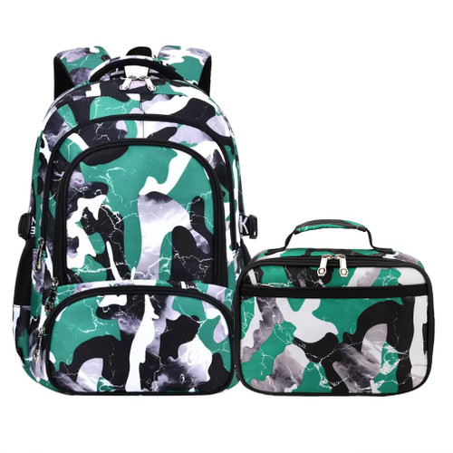 Yvechus Camo Backpack Set with Lunch Bag Lightweight Waterproof School Backpack Bookbag for Boys Girls (A-Style Camo Green)
