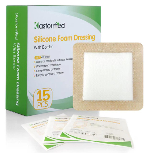 Silicone Adhesive Foam Dressing with Gentle Border 4"x4" 15 Pack, Painless Removal Highly Absorbent Bed Sore Wound Bandage for Leg Ulcer, Foot Diabetic Ulcer Wound Care Silicone Adhesive Foam Dressing with Gentle Border 4"x4" 15 Pack, Painless Removal Highly Absorbent Bed Sore Wound Bandage for Leg Ulcer, Foot Diabetic Ulcer Wound Care