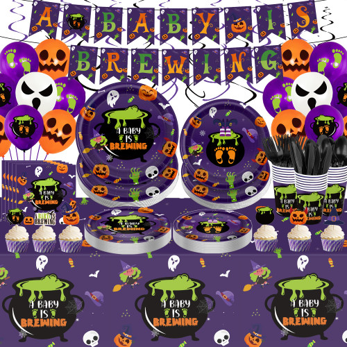 212Pcs Halloween Baby Shower Party Decorations A Baby Is Brewing Disposable Tableware Purple Ghost Plates Tablecloths Balloons Cake Toppers for Halloween Birthday Boys Gender Reveal Party Supplies 212Pcs Halloween Baby Shower Party Decorations A Baby Is Brewing Disposable Tableware Purple Ghost Plates Tablecloths Balloons Cake Toppers for Halloween Birthday Boys Gender Reveal Party Supplies