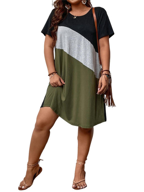 SOLY HUX Women's Plus Size Color Block Short Sleeve T Shirt Dress Casual Summer Dresses Multi Colorblock 2XL