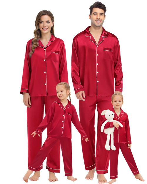 SWOMOG Womens Silk Satin Pajamas Gift Long Sleeve Sleepwear Button Down Loungewear Two-Piece Pj Set SWOMOG Womens Silk Satin Pajamas Gift Long Sleeve Sleepwear Button Down Loungewear Two-Piece Pj Set