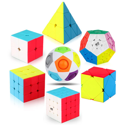 Roxenda Speed Cube Set, Speed Cube Bundle of 2x2 3x3 4x4 Skew Megaminx Pyramid Cube and Magic Rainbow Ball Smoothly Magic Cubes Collection for Kids & Adults [7 Pack] (Stickerless)