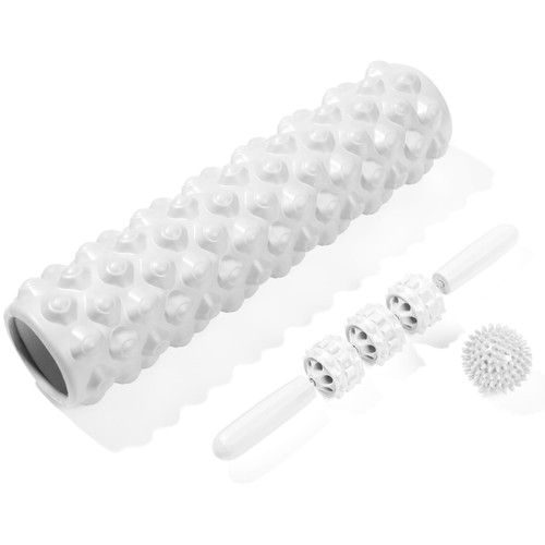 Foam Roller for Physical Therapy & Exercise - Back Roller Set with Spiky Massage Balls, Double Massage Roller Ball, Muscle Roller Stick - Trigger Point Deep Tissue Pain Relief & Recovery (White) Foam Roller for Physical Therapy & Exercise - Back Roller Set with Spiky Massage Balls, Double Massage Roller Ball, Muscle Roller Stick - Trigger Point Deep Tissue Pain Relief & Recovery (White)
