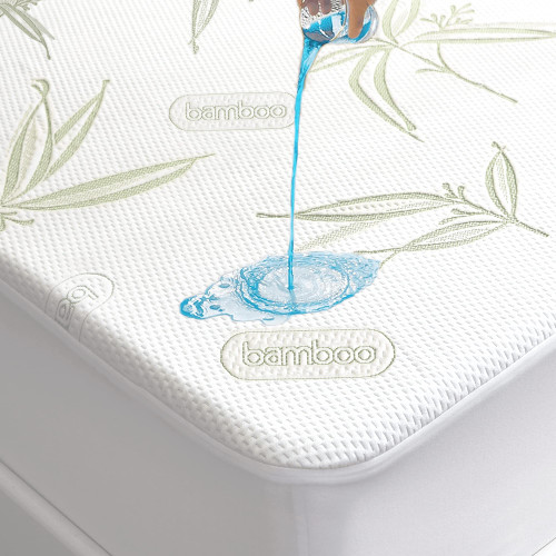 Twin Size Waterproof Mattress Protector, Premium Cooling Rayon Made from Bamboo Mattress Pad, Breathable, Noiseless, Cooling & Machine-Washable Bed Cover with 21" Deep Pocket Twin Size Waterproof Mattress Protector, Premium Cooling Rayon Made from Bamboo Mattress Pad, Breathable, Noiseless, Cooling & Machine-Washable Bed Cover with 21" Deep Pocket
