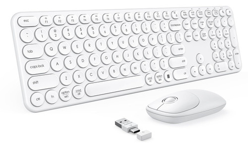 seenda Wireless Keyboard and Mouse, USB & Type C Keyboard Mouse Combo, Full Size White Wireless Keyboard Compatible for Win 7/8/10, MacBook Pro/Air, Laptop, PC - White