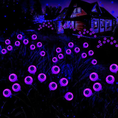Solar Halloween Decorations Outdoor Lights, 2 Packs 20LED Swaying Halloween Eyeball Pathway Lights, 2 Modes Waterproof Outdoor Halloween Stake Lights for Garden Yard Porch Patio Pathway Decorations