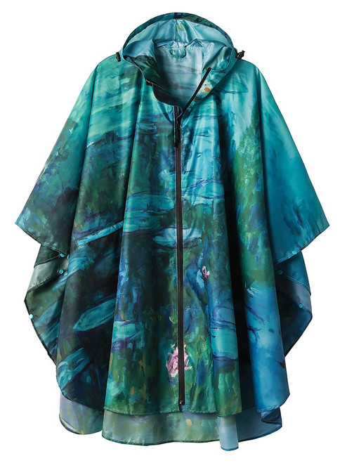 SaphiRose Adults Rain Poncho Waterproof Raincoat Jacket Hood with Pocket(Monet Water Lilies)