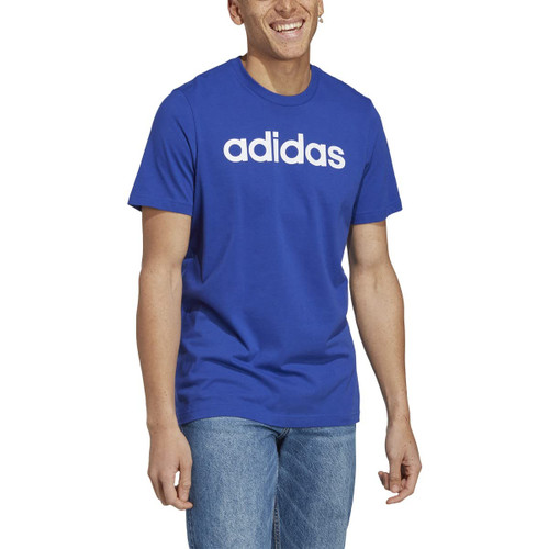 adidas Men's Essentials Single Jersey Linear Embroidered Logo T-Shirt, Semi Lucid Blue, Medium