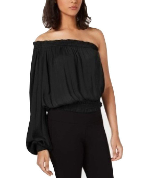 Bar III Women's One-Shoulder Top Deep Black Large