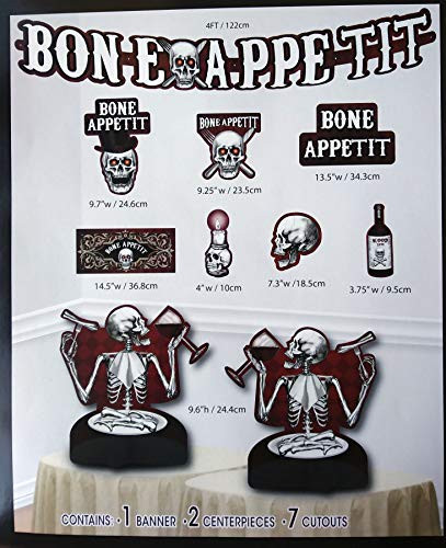 RDC Bone Appetit Skull Decorating Kit - 10pc, Banner, Cutouts, Centerpieces