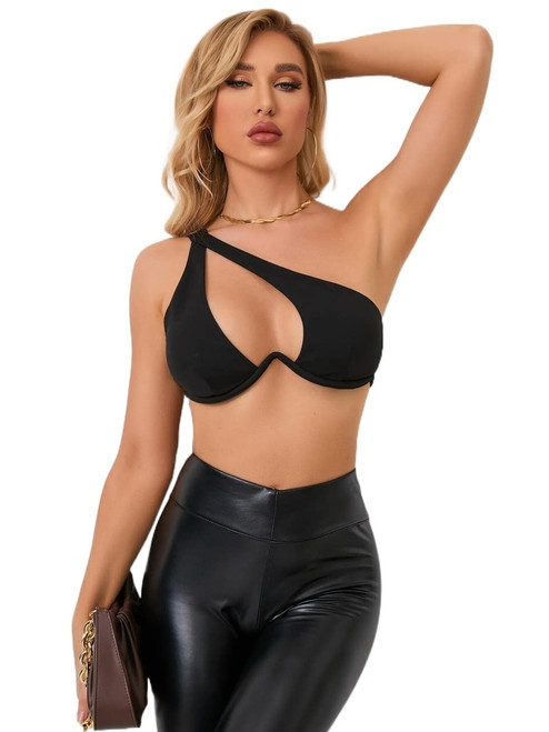 Navhao Women's Tops Sexy Tops for Women Shirts Cut Out One Shoulder Crop Top Shirts (Color : Black, Size : Medium)