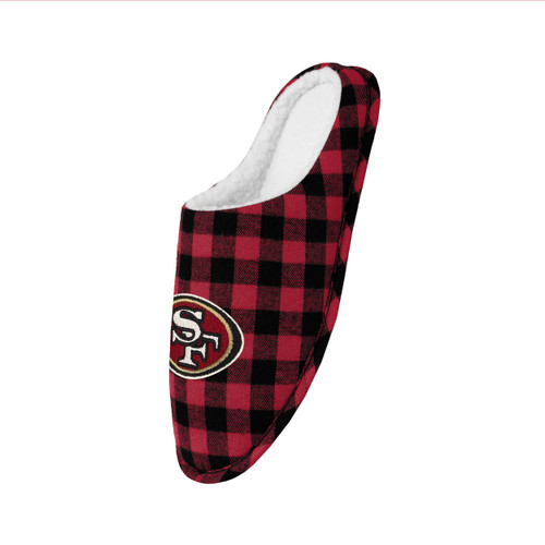 FOCO Men's NFL San Francisco 49Ers Sherpa Lined Buffalo Check Memory Foam Slippers, Large (11-12)